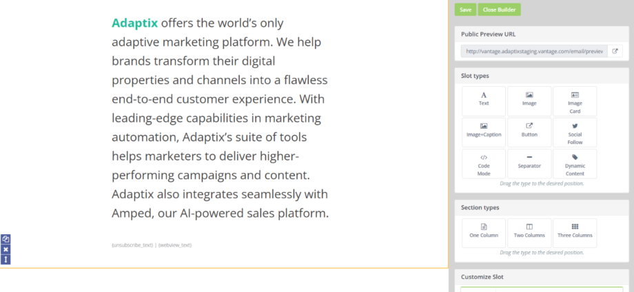 Functions of the Email Builder - Adaptix
