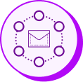 Purple icon: an envelope surrounded by six connected circles, symbolizing centralized assets