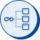 Blue icon of an infinity symbol connected to three structured output boxes.