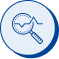 Blue circle icon with a magnifying glass over a line graph, symbolizing analysis