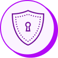 Purple outline shield with a keyhole inside a light purple circle, symbolizing secure authorization.