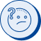Blue line icon of a confused face with a question mark, representing sentiment analysis.