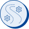 Light blue icon with a dotted path leading to two star-shaped gears.